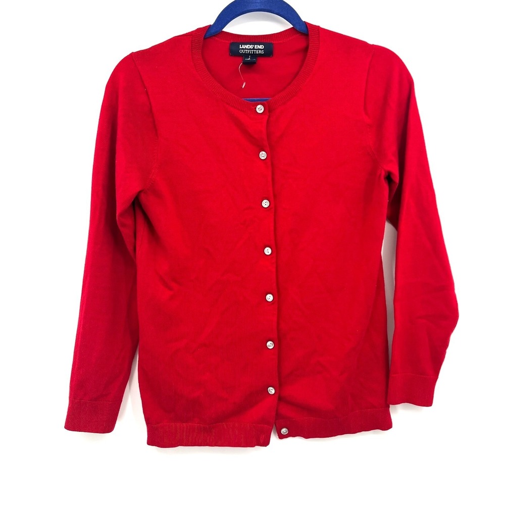 Lands' End Outfitters red classic button cardigan sweater lightweight XS